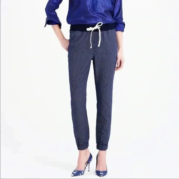 J.Crew Sideline pant in indigo-stripe chambray Sz 12 - Picture 1 of 8